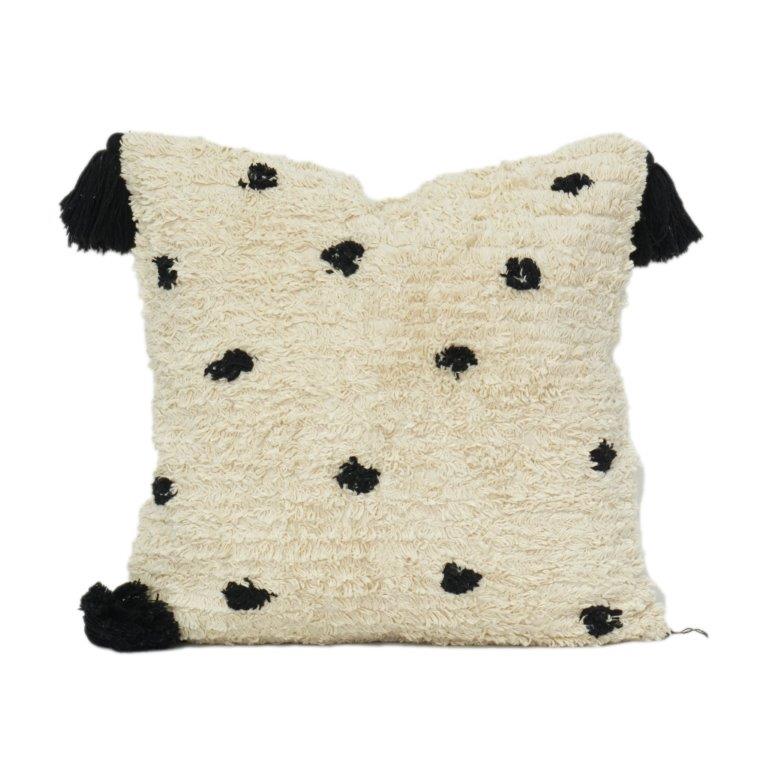 Tufted Cotton Cushion Cover 45x45 cm – Textured Polka Dot Design with Tassels | Soft Neutral Decorative Pillow Cover