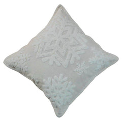 Machine Tufted Snowflake Cushion Cover | Embroidered Cotton Cushion Cover 45x45 cm | Cream Decorative Throw Pillow Cover for Sofa & Bed