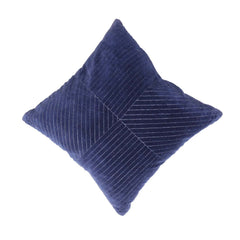 Handcrafted Navy Blue Velvet Embroidered Cushion Cover 45x45 cm | Geometric Quilted Stitch Decorative Pillow Cover