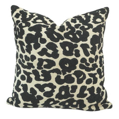 Black & Ivory Leopard Jacquard Cushion Cover | 45x45 cm Decorative Throw Pillow Cover | Modern Animal Print Accent Cushion