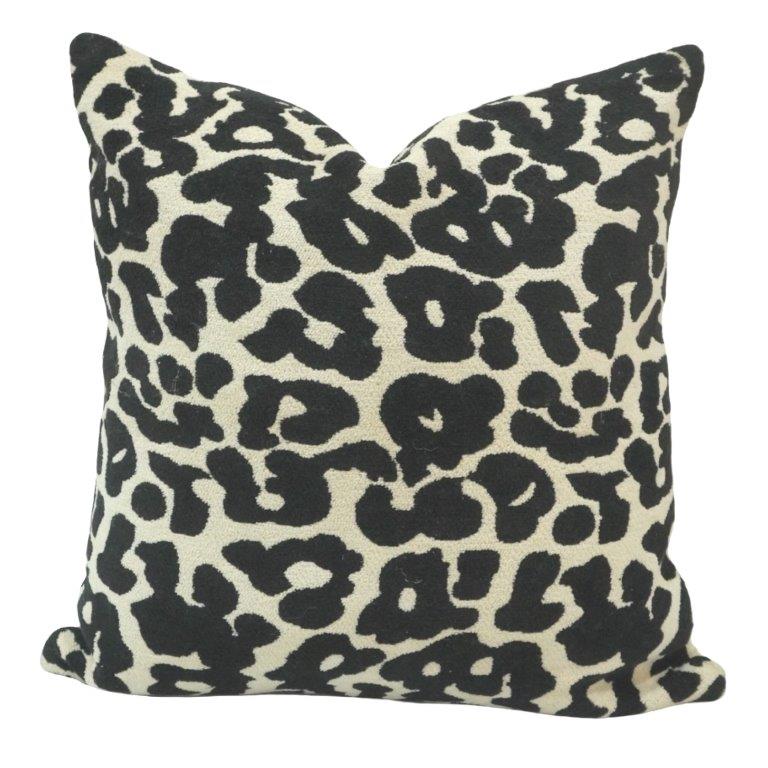 Black & Ivory Leopard Jacquard Cushion Cover | 45x45 cm Decorative Throw Pillow Cover | Modern Animal Print Accent Cushion