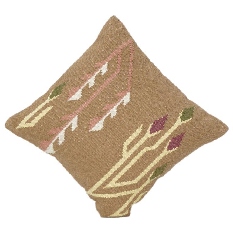Handmade Embroidered Cotton Cushion Cover 45x45 cm – Abstract Floral Design in Earthy Tones