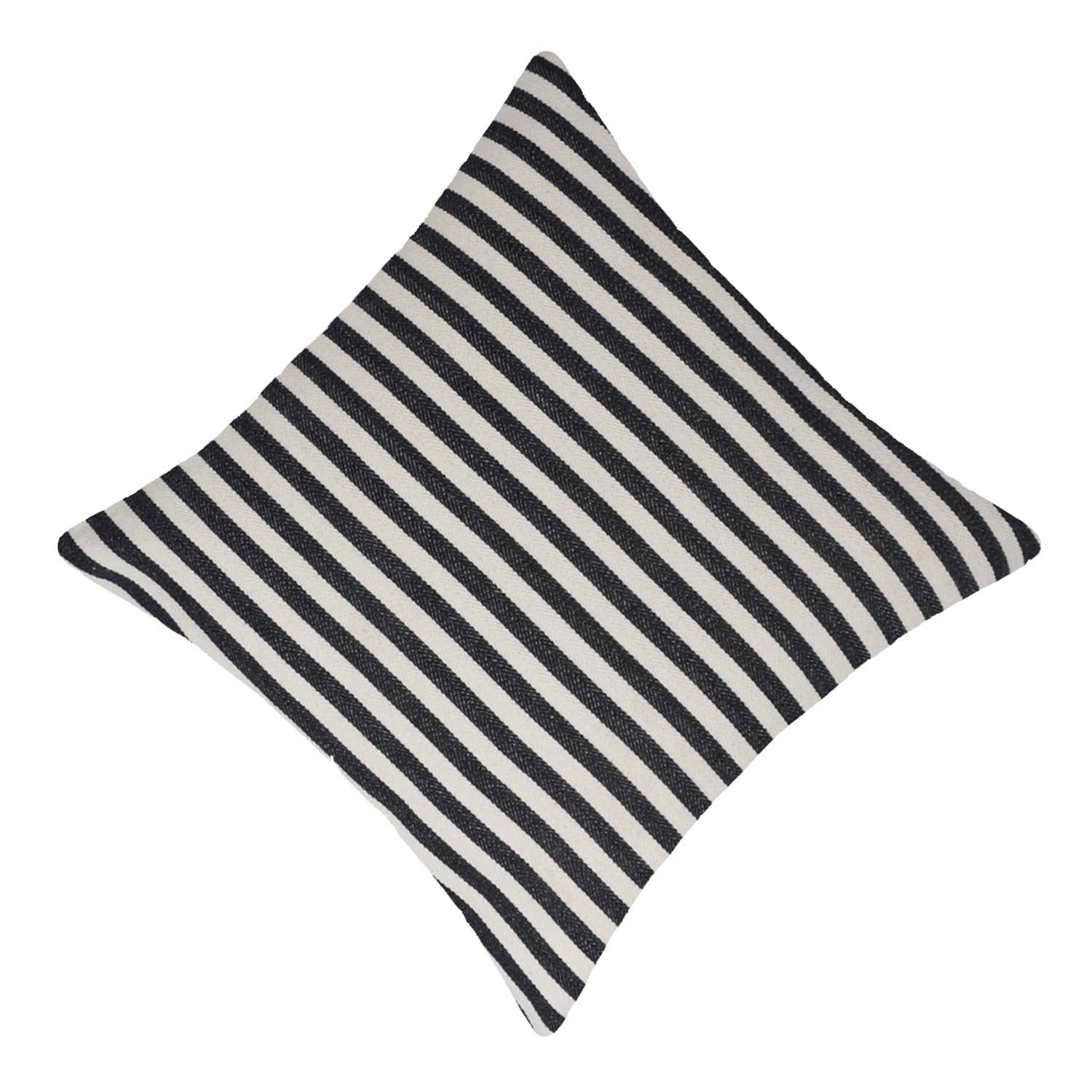 Handwoven Black & White Striped Cotton Cushion Cover 45x45 cm | Woven Cotton Throw Pillow Cover | Modern Minimalist Sofa Cushion Cover with Hidden Zipper