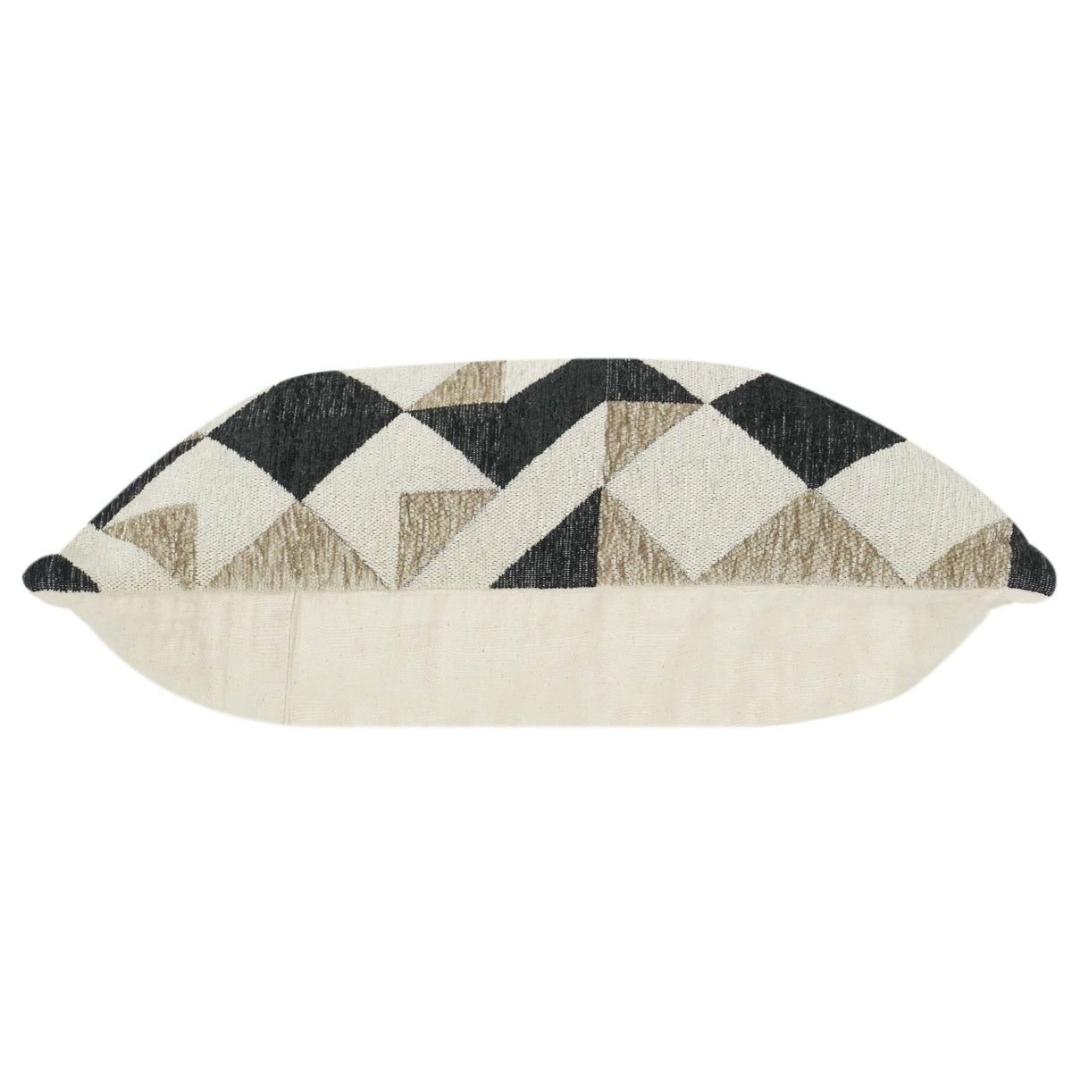 Geometric Embroidered Cotton Cushion Cover | Neutral Beige & Black Abstract Pattern | 18x18 Inch Decorative Pillow Cover - Bulk manufacturer & supplier from Panipat, India