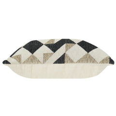 Housse de coussin en coton brodé géométrique | Motif abstrait beige et noir neutre | Housse de coussin décorative 45x45 cm