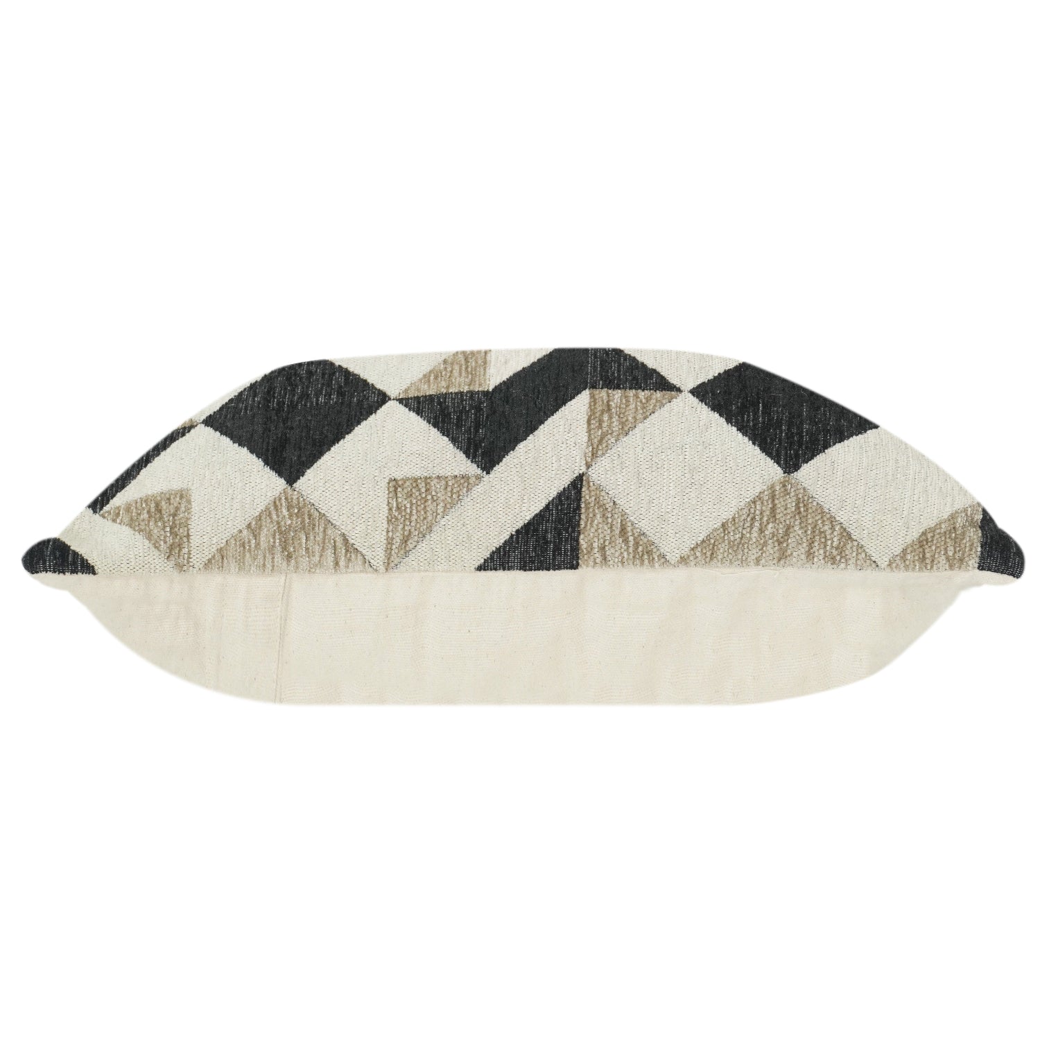 Geometric Embroidered Cotton Cushion Cover | Neutral Beige & Black Abstract Pattern | 18x18 Inch Decorative Pillow Cover