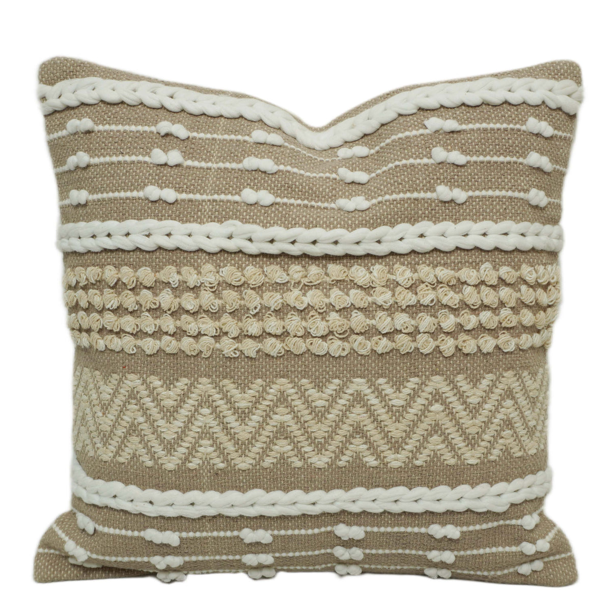 Handwoven Natural Beige & Ivory Textured Cushion Cover – Geometric Pattern – 45 x 45 cm
