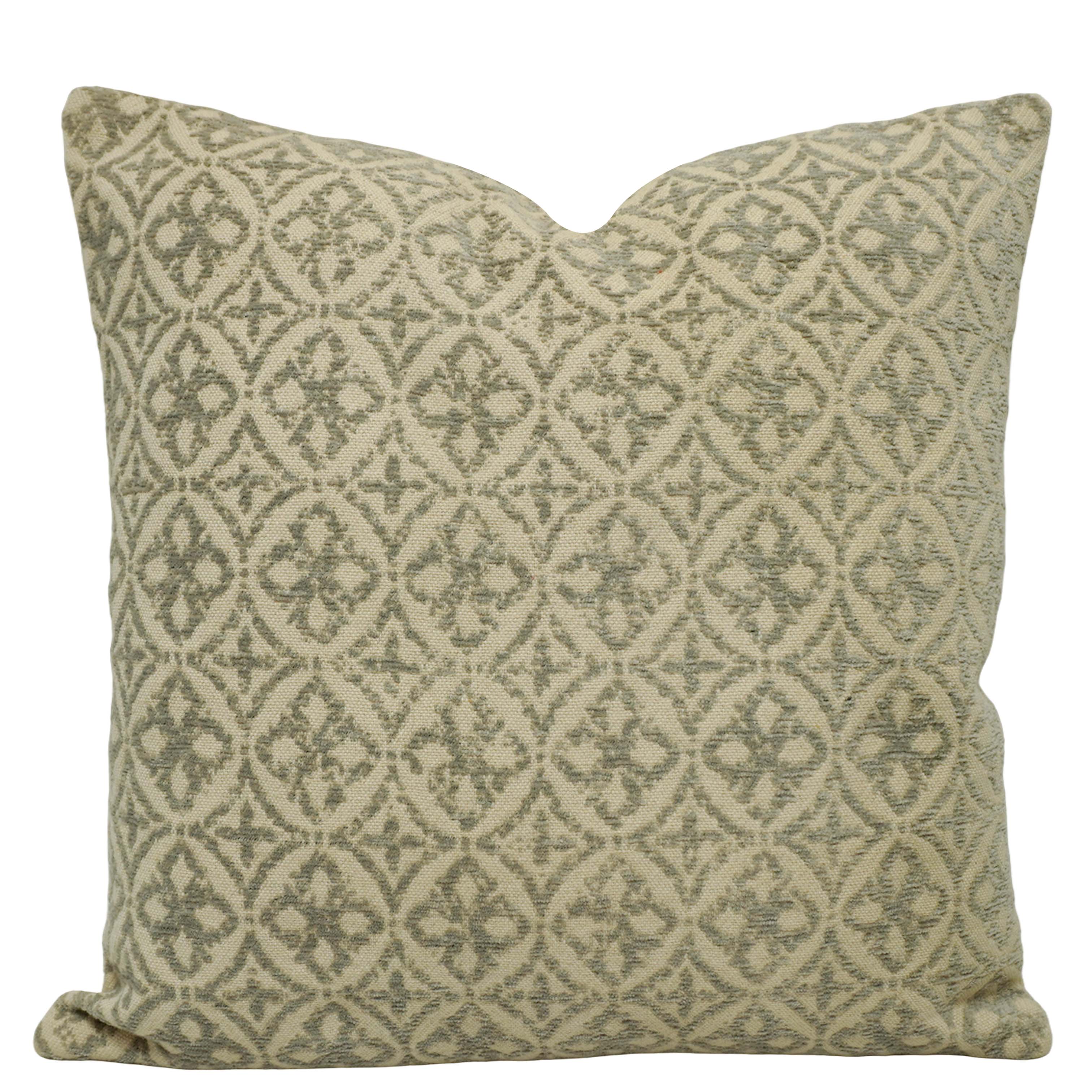 Jacquard Cotton Cushion Cover 45x45 cm | Geometric Woven Pattern | Decorative Sofa & Bed Pillow Cover | Concealed Zipper | Beige & Sage Green | 100% Cotton