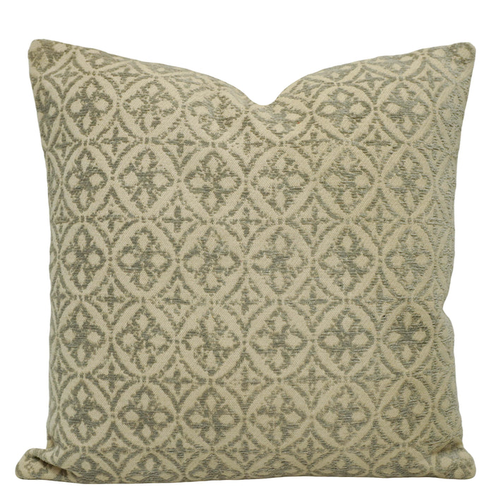 Jacquard Cotton Cushion Cover 45x45 cm | Geometric Woven Pattern | Decorative Sofa & Bed Pillow Cover | Concealed Zipper | Beige & Sage Green | 100% Cotton