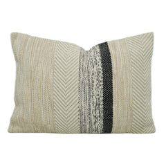 Black & Beige Stripe Handwoven Lumbar Cushion Cover 35x50 cm