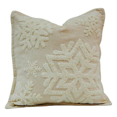 Machine Tufted Snowflake Cushion Cover | Embroidered Cotton Cushion Cover 45x45 cm | Cream Decorative Throw Pillow Cover for Sofa & Bed