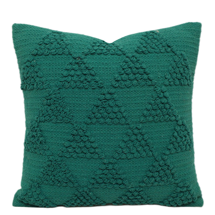 Handwoven Cotton Teal Textured Cushion Cover – 45 x 45 cm | Abstract Geometric Design
