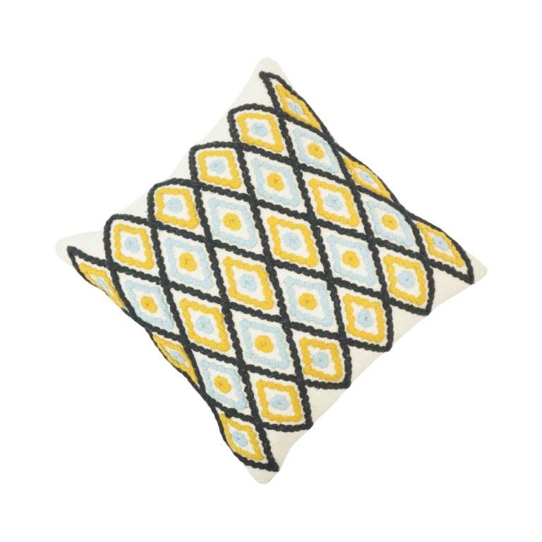 Handwoven Diamond Pattern Embroidered Cotton Cushion Cover – 45x45 cm | Geometric Boho Throw Pillow Cover - Bulk manufacturer & supplier from Panipat, India