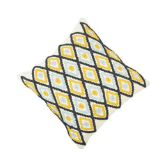 Handwoven Diamond Pattern Embroidered Cotton Cushion Cover – 45x45 cm | Geometric Boho Throw Pillow Cover