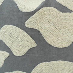 Abstract Leaf Embroidered Cotton Cushion Cover 45x45 cm | Grey & Ivory Decorative Throw Pillow Cover