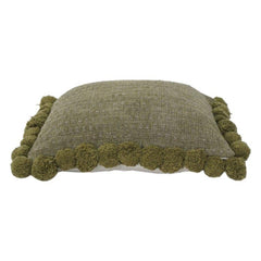 Handmade Cotton Pom Pom Cushion Cover 45x45 cm | Textured Solid Cushion with Decorative Tassel Edges | Boho Home Décor