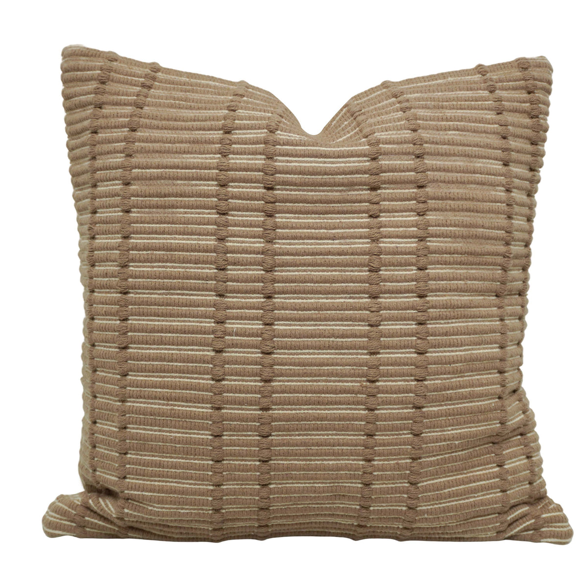 Handwoven Cotton Cushion Cover 45x45 cm | Textured Woven Check Pattern | Beige Decorative Throw Pillow Cover | Modern Boho Home Décor - Bulk manufacturer & supplier from Panipat, India