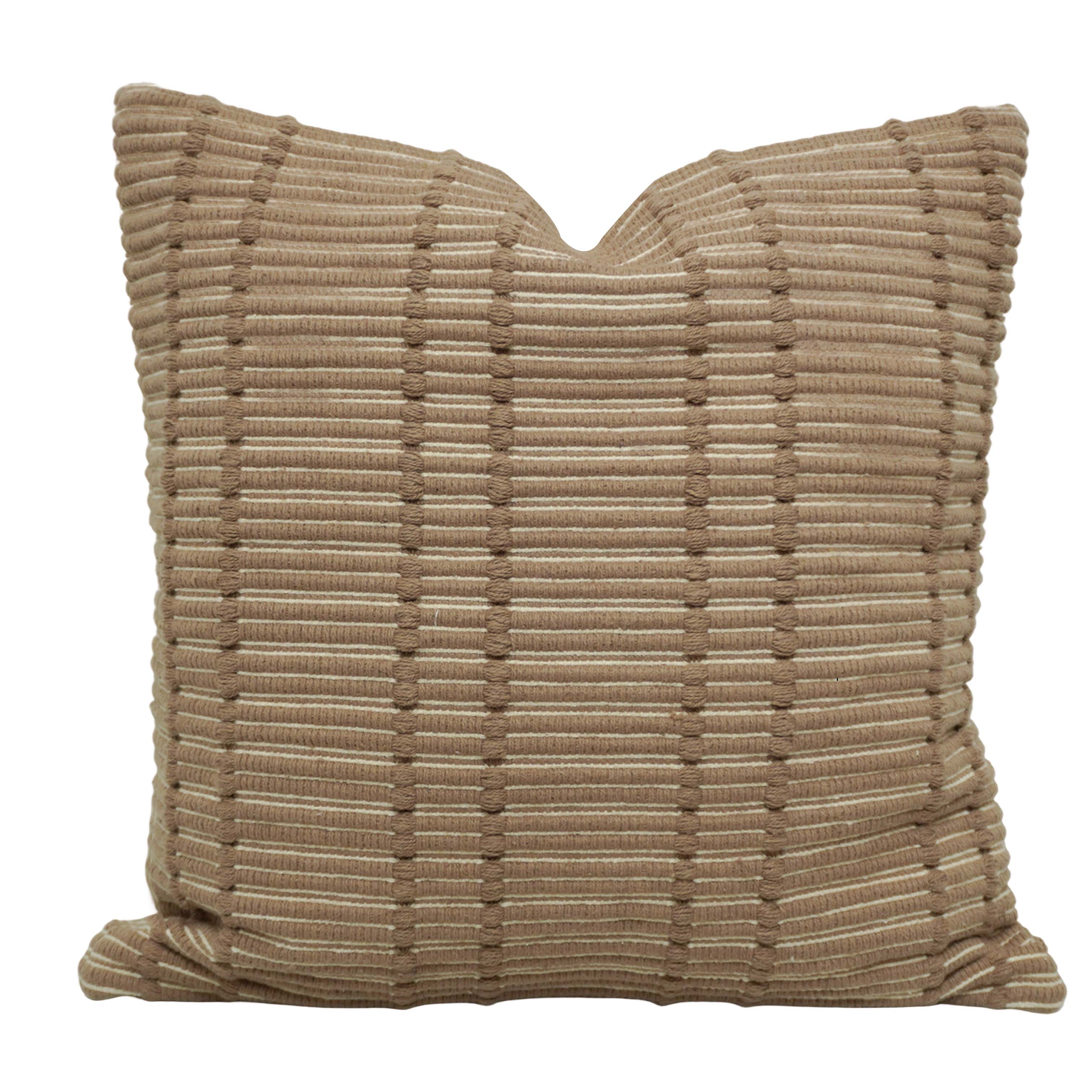 Handwoven Cotton Cushion Cover 45x45 cm | Textured Woven Check Pattern | Beige Decorative Throw Pillow Cover | Modern Boho Home Décor