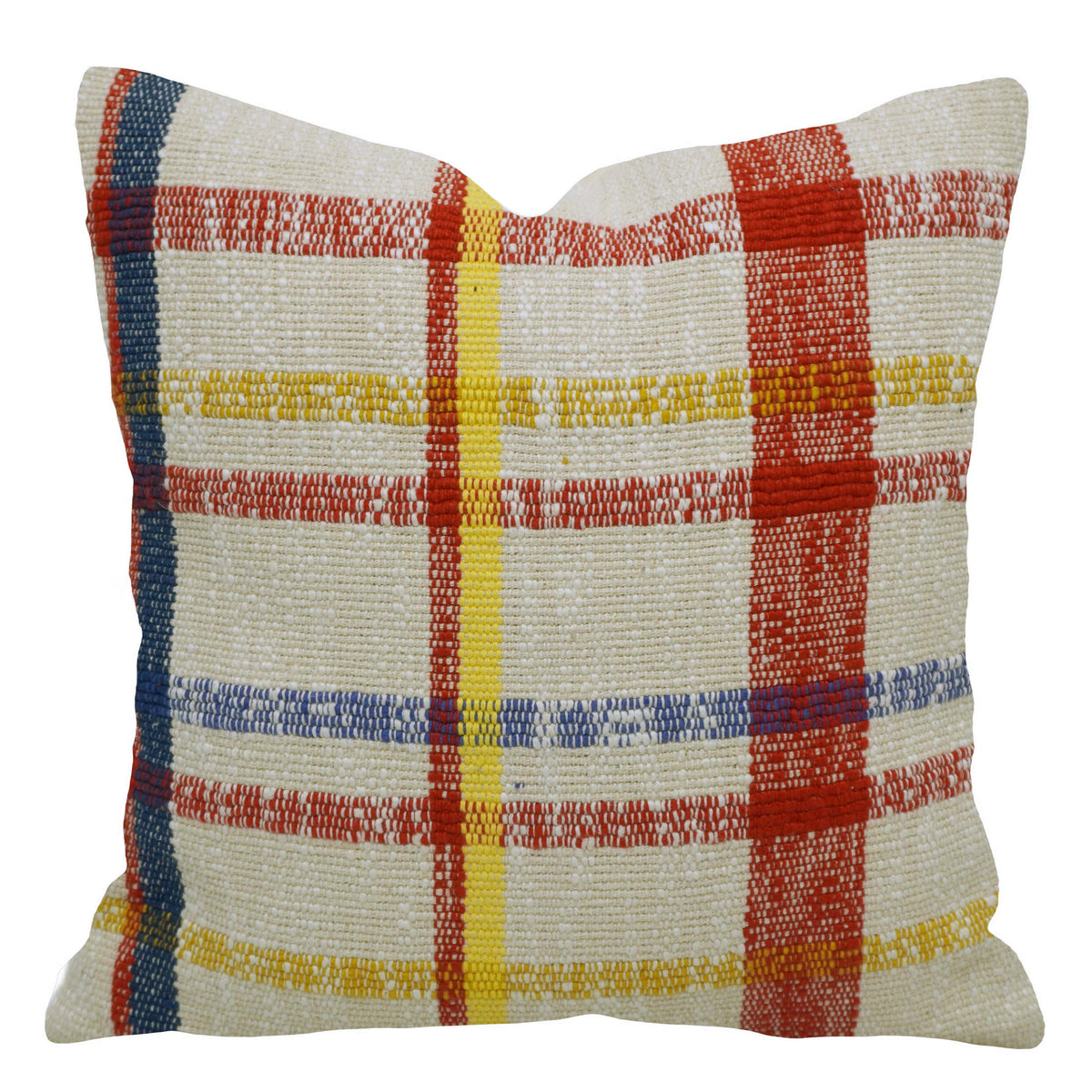 Handgewebter Kissenbezug 45x45 cm – Mehrfarbiges Karodesign