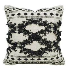 Black & Cream Geometric Handwoven Tassel Cushion Cover 45x45 cm