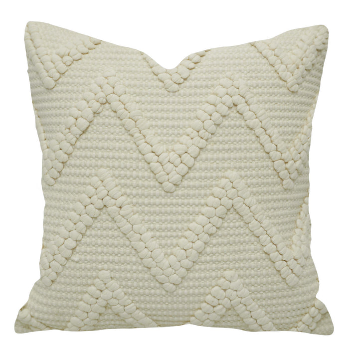 Handwoven Ivory Cotton Cushion Cover with Textured Geometric Pattern – 45 x 45 cm