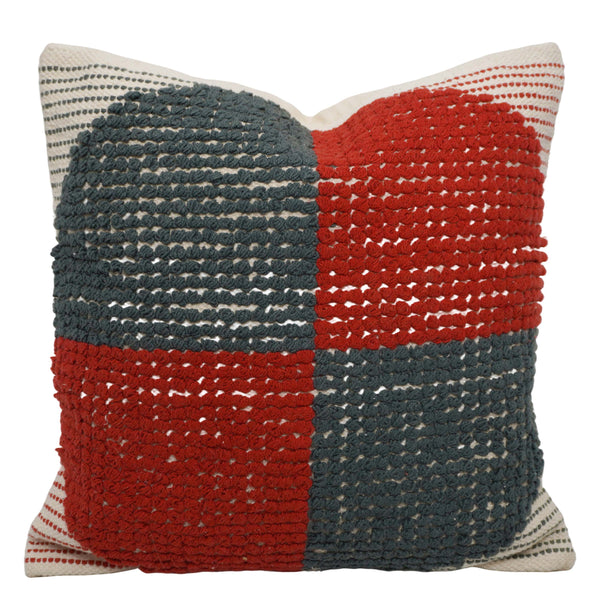 Handwoven Cotton Cushion Cover 45x45 cm | Geometric Color Block Textured Cushion Cover | Decorative Throw Pillow Cover with Concealed Zipper | Red & Charcoal Grey