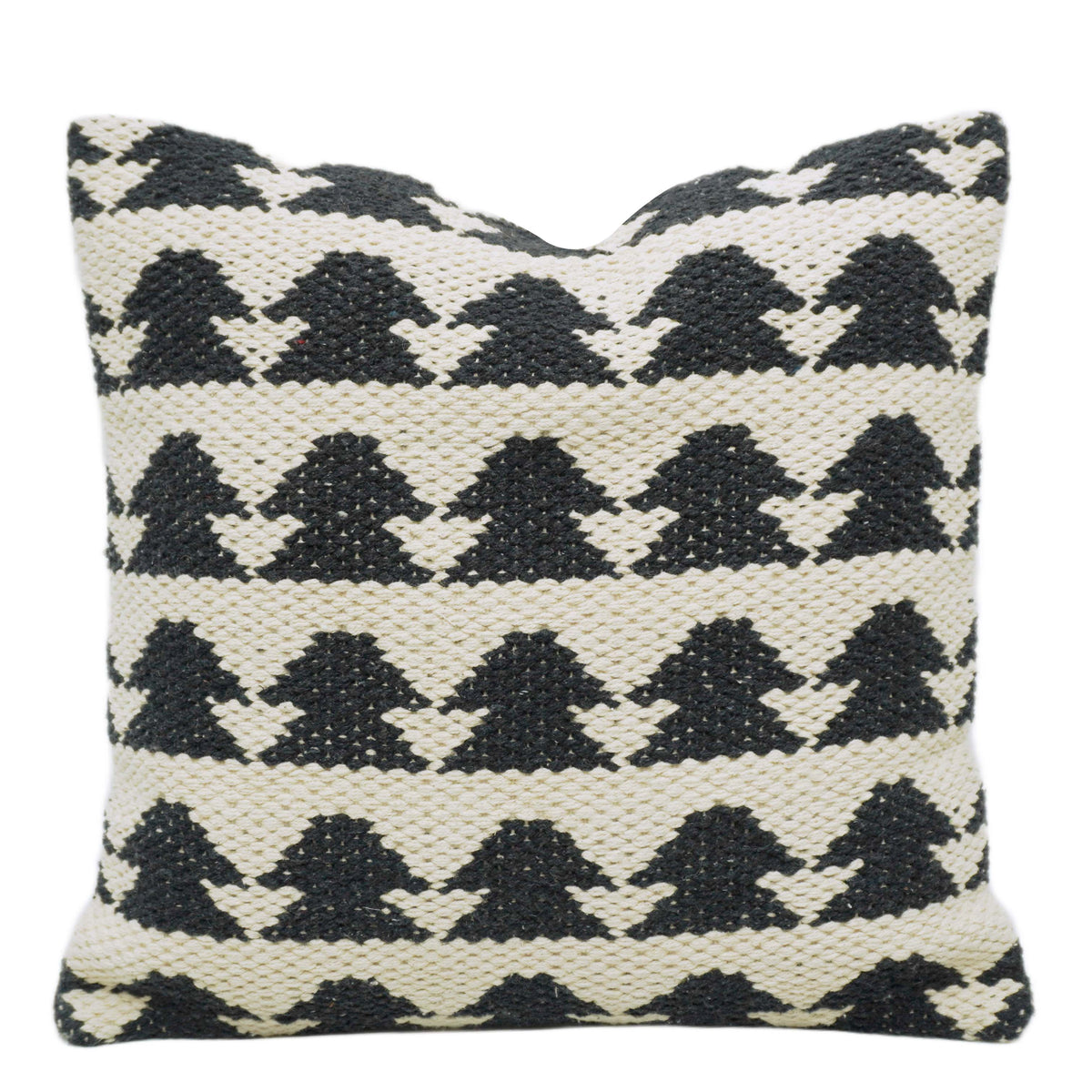 Handwoven Cotton Cushion Cover – Black & Cream Geometric Tribal Pattern | 45 x 45 cm