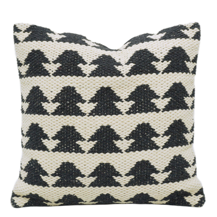 Handwoven Cotton Cushion Cover – Black & Cream Geometric Tribal Pattern | 45 x 45 cm