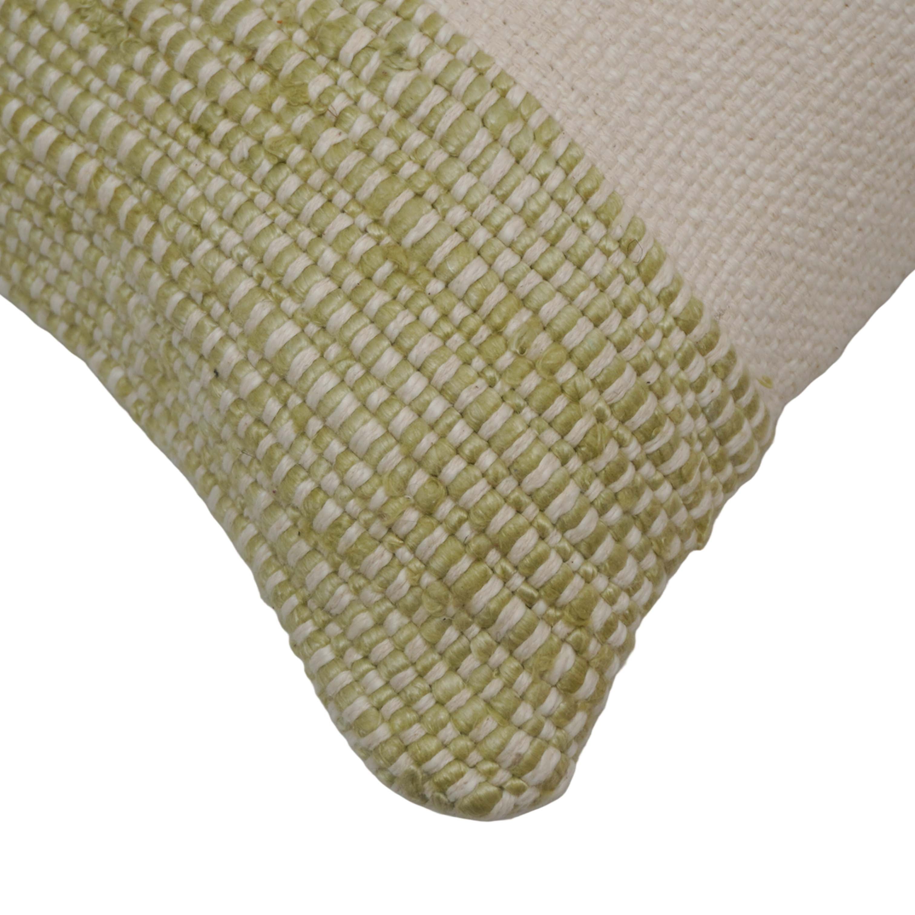 Handwoven Cotton & Polyester Cushion Cover 45x45 cm | Olive Green & Natural Textured Decorative Throw Pillow Cover | Modern Boho Sofa Cushion Cover with Concealed Zipper