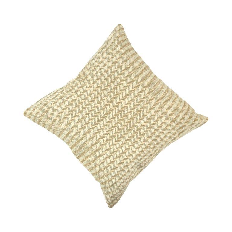 Handmade Cotton Herringbone Cushion Cover – Beige Striped Textured Pillow Cover 45x45 cm | Artisan Woven Decorative Cushion - Bulk manufacturer & supplier from Panipat, India