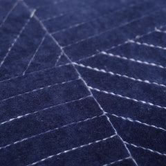 Handcrafted Navy Blue Velvet Embroidered Cushion Cover 45x45 cm | Geometric Quilted Stitch Decorative Pillow Cover