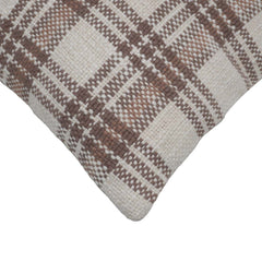 Handwoven Cotton Plaid Cushion Cover 45x45 cm | Beige & Brown Checkered Decorative Throw Pillow Cover | Modern Rustic Sofa Cushion Cover