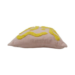 Tufted Abstract Cotton Cushion Cover – 45x45 cm | Modern Textured Decorative Pillow Cover in Blush Pink & Yellow