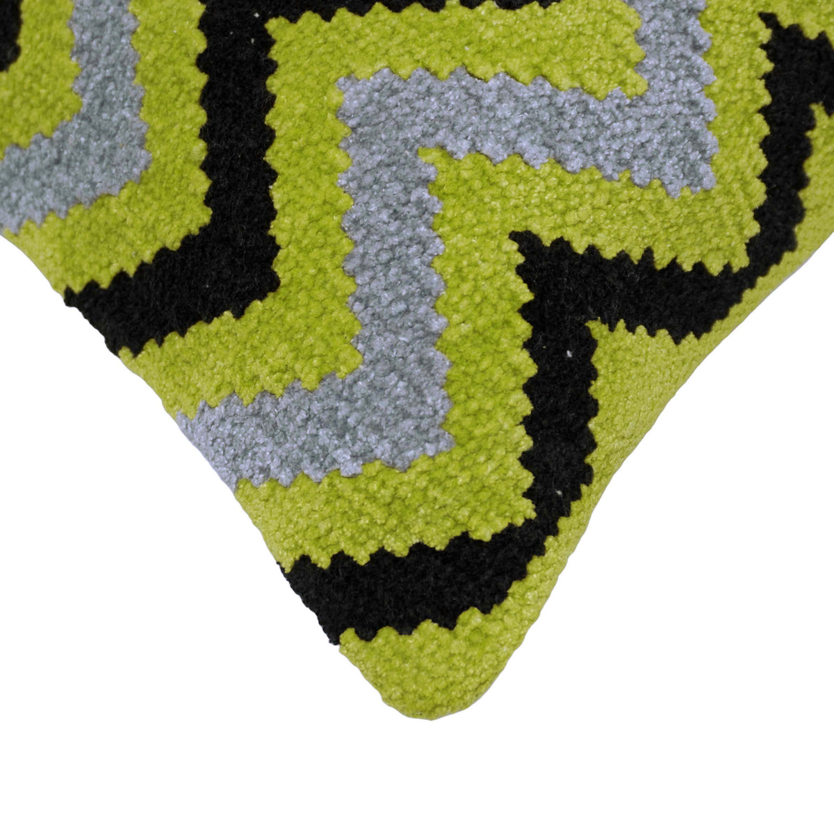 Handwoven Chevron Zigzag Cushion Cover – Lime Green, Grey & Black – 45 x 45 cm