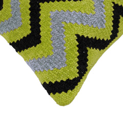 Handwoven Chevron Zigzag Cushion Cover – Lime Green, Grey & Black – 45 x 45 cm