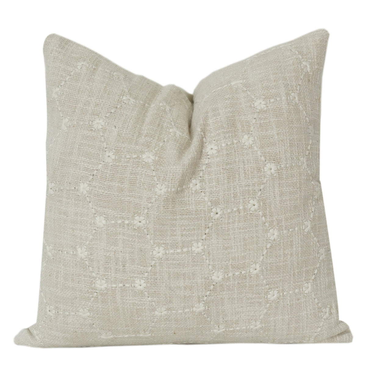 Off-White Geometric Embroidered Cotton Cushion Cover | Minimal Textured Throw Pillow | Neutral Home Decor | 18x18 Inch - Bulk manufacturer & supplier from Panipat, India