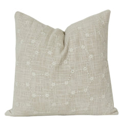 Off-White Geometric Embroidered Cotton Cushion Cover | Minimal Textured Throw Pillow | Neutral Home Decor | 18x18 Inch