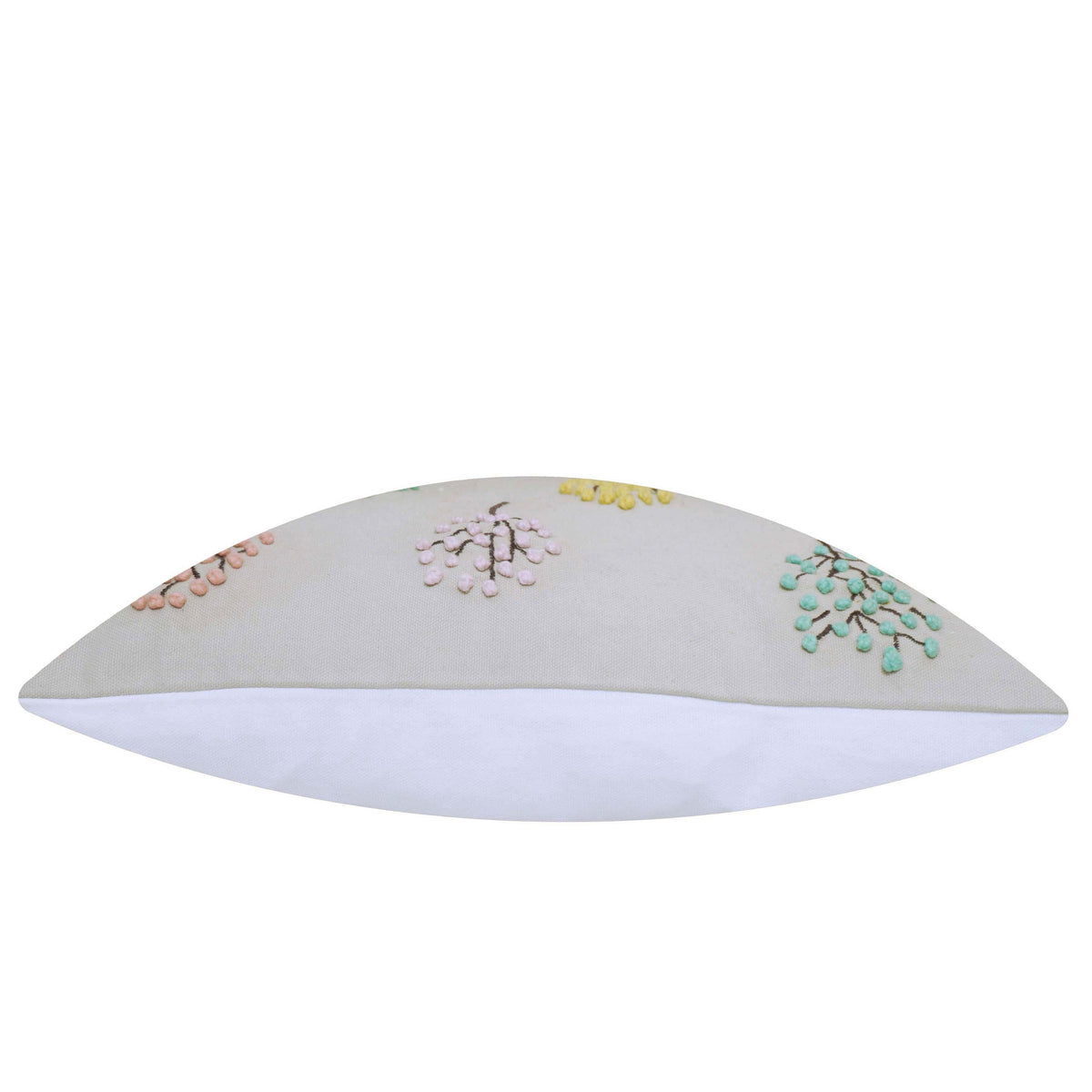 Multicolor pastel tree embroidered cotton cushion cover 45x45 cm