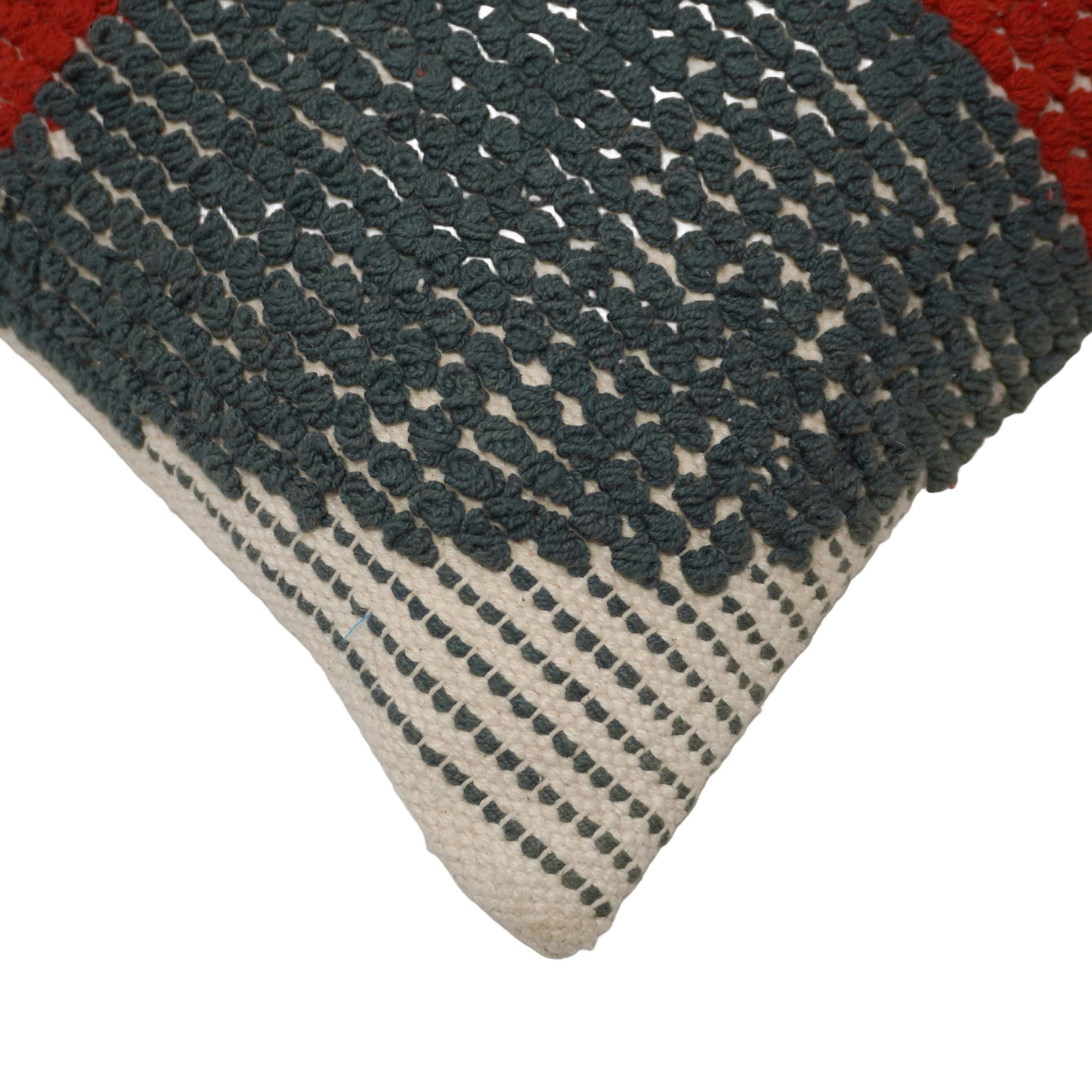 Handwoven Cotton Cushion Cover 45x45 cm | Geometric Color Block Textured Cushion Cover | Decorative Throw Pillow Cover with Concealed Zipper | Red & Charcoal Grey