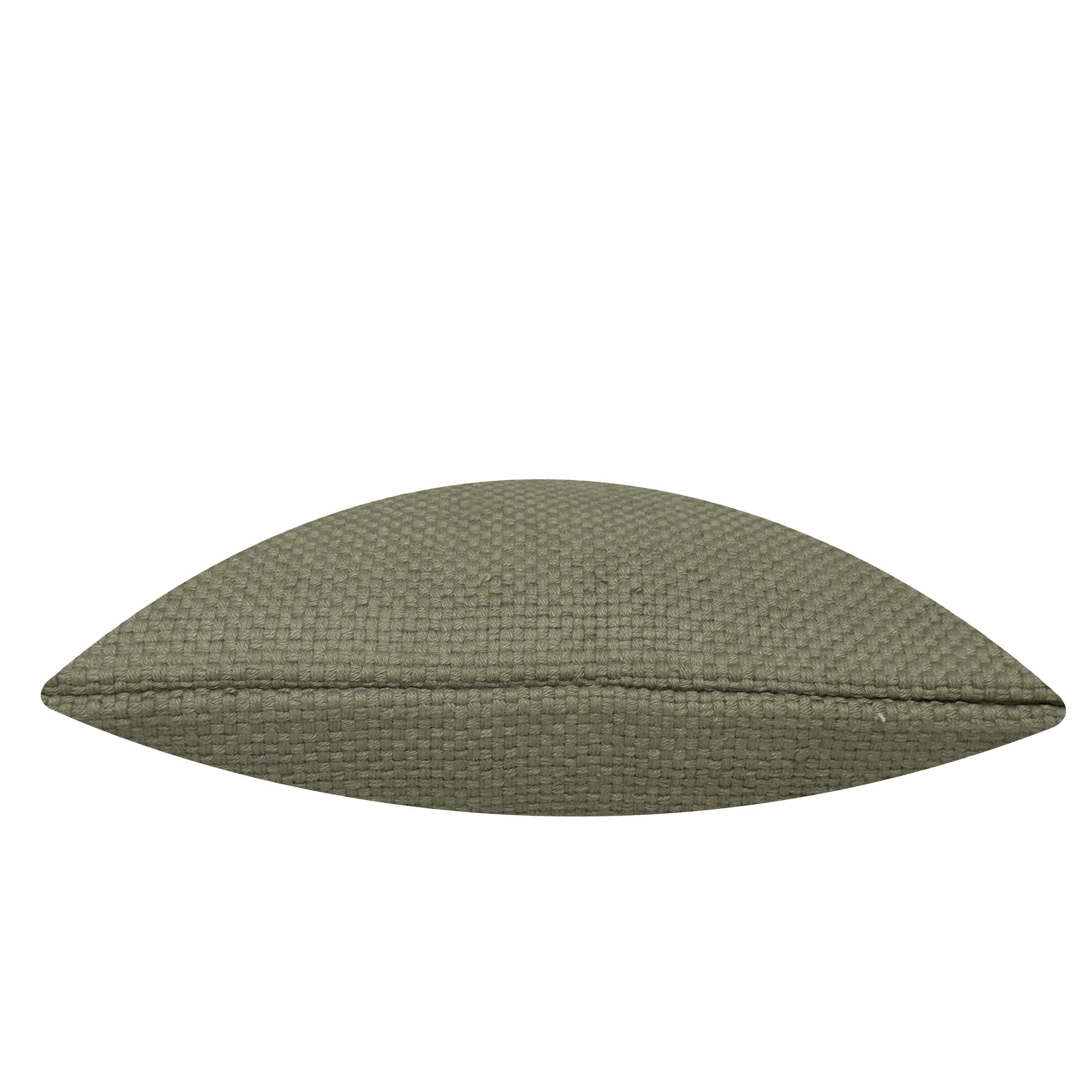 Handwoven Cotton Cushion Cover 45x45 cm | Embroidered Deer Head Design | Decorative Throw Pillow Cover | Hidden Zipper | Olive Green