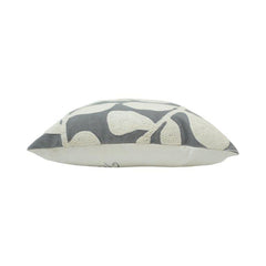 Abstract Leaf Embroidered Cotton Cushion Cover 45x45 cm | Grey & Ivory Decorative Throw Pillow Cover