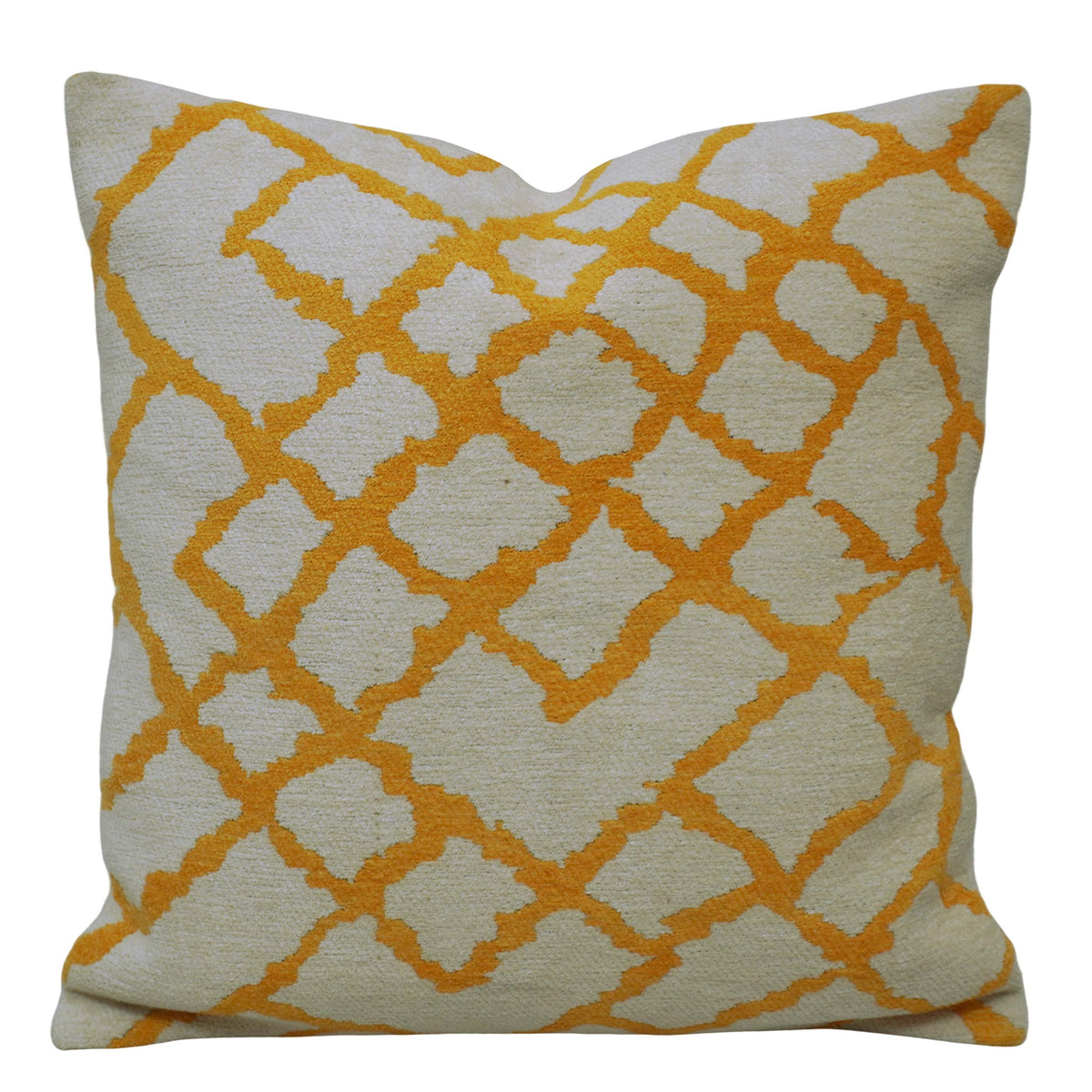 Mustard & Ivory Geometric Jacquard Cushion Cover – 45 x 45 cm | Woven Decorative Accent Pillow Cover