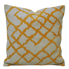 Mustard & Ivory Geometric Jacquard Cushion Cover – 45 x 45 cm | Woven Decorative Accent Pillow Cover