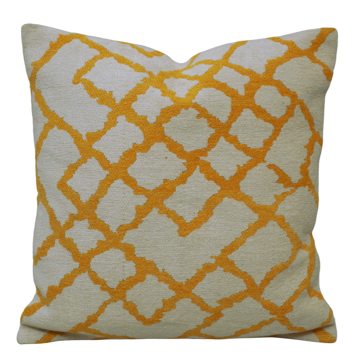 Mustard & Ivory Geometric Jacquard Cushion Cover – 45 x 45 cm | Woven Decorative Accent Pillow Cover