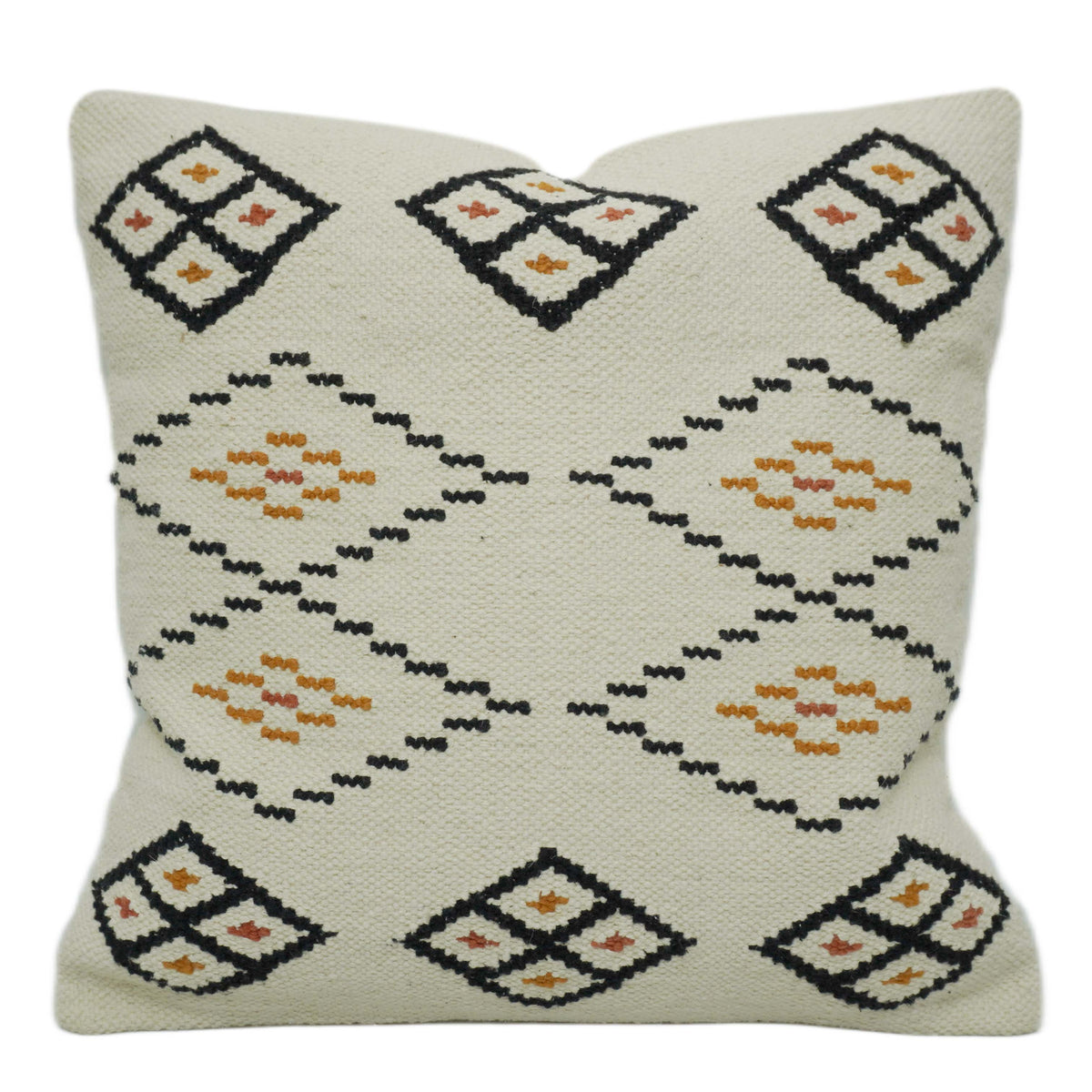 Handwoven Ivory Cushion Cover with Geometric Diamond Pattern – 45 x 45 cm