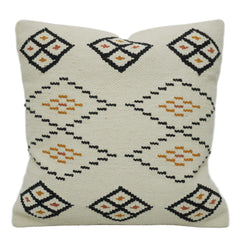 Handwoven Ivory Cushion Cover with Geometric Diamond Pattern – 45 x 45 cm