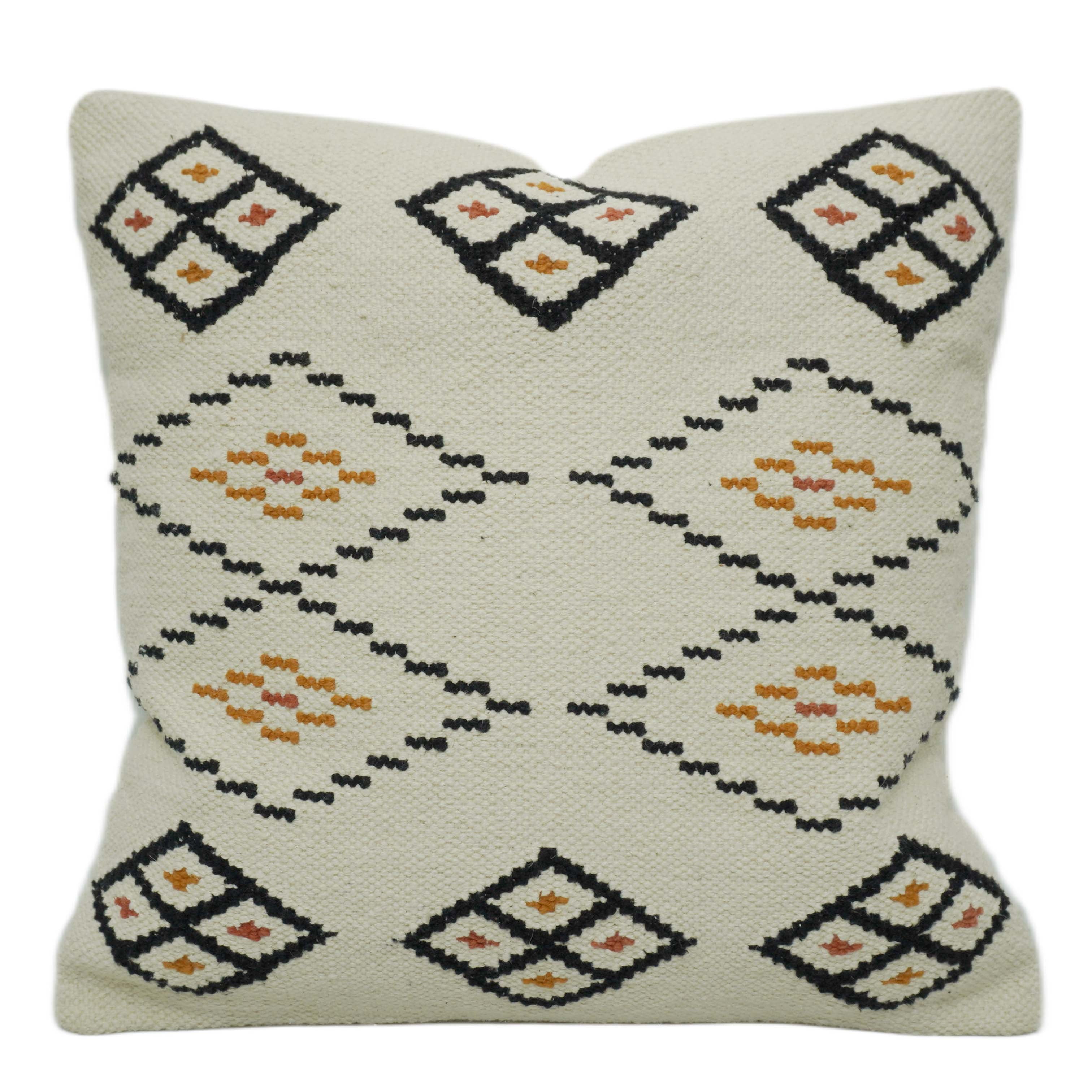 Handwoven Ivory Cushion Cover with Geometric Diamond Pattern – 45 x 45 cm