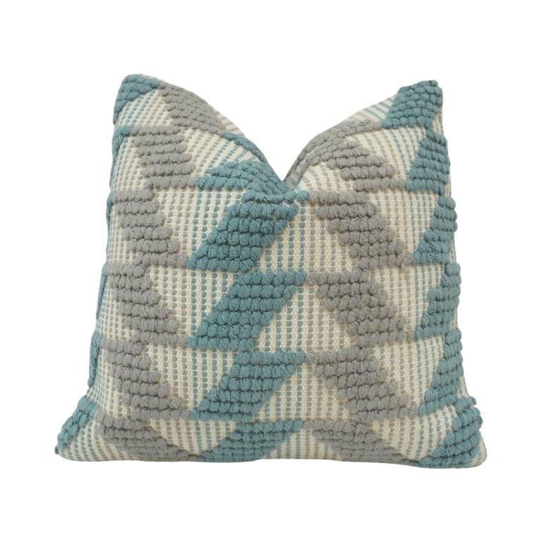 Handwoven Geometric Textured Cotton Cushion Cover – Blue & Grey | 45x45 cm