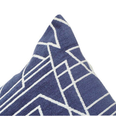 Navy Blue Geometric Jacquard Cotton Cushion Cover | Modern Abstract Pattern | 18x18 Inch Decorative Pillow Cover