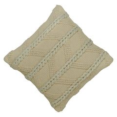 Handwoven Cotton Cushion Cover 45x45 cm | Textured Braided Boho Throw Pillow Cover | Handmade Decorative Cushion Cover with Concealed Zipper | Ivory